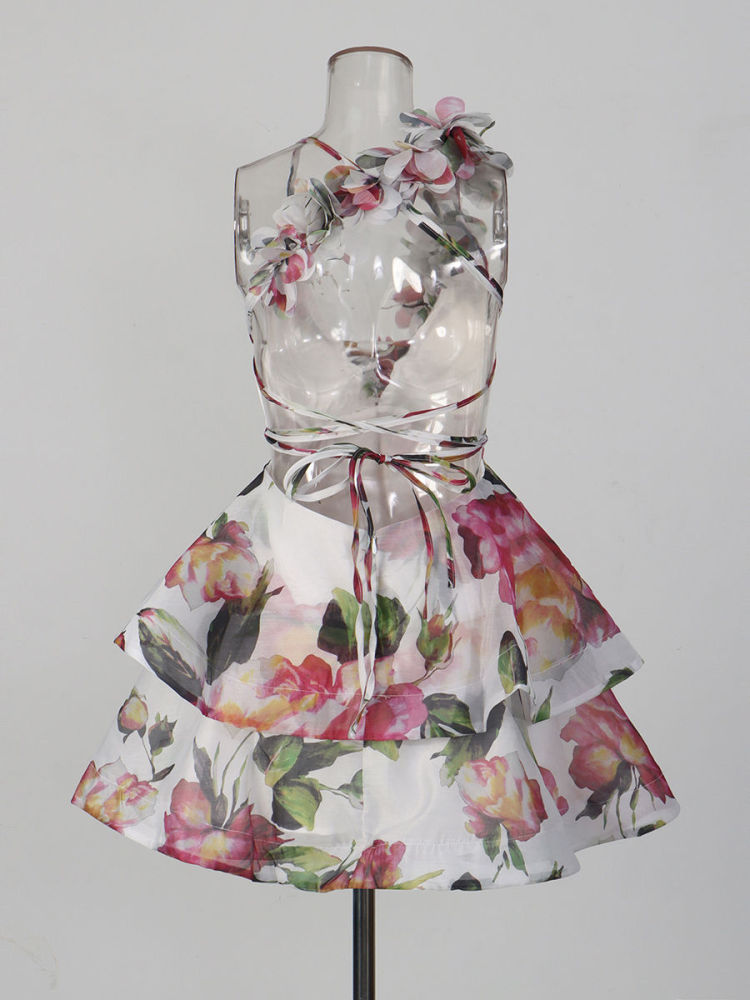 TWOTWINSTYLE Off Shoulder Spliced 3D Flower Tunic Designer Dress
