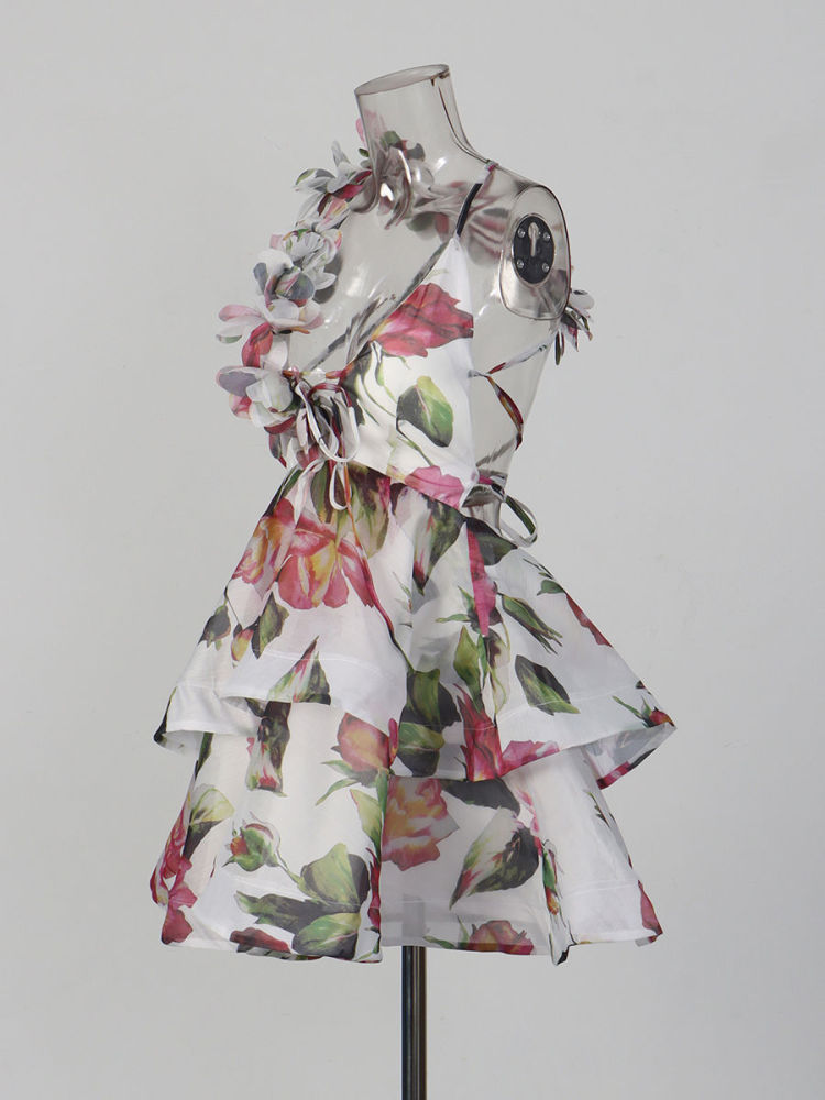 TWOTWINSTYLE Off Shoulder Spliced 3D Flower Tunic Designer Dress