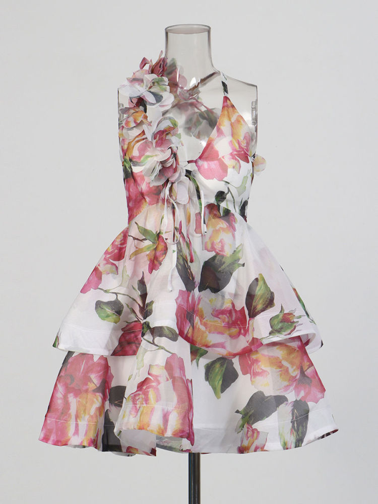 TWOTWINSTYLE Off Shoulder Spliced 3D Flower Tunic Designer Dress