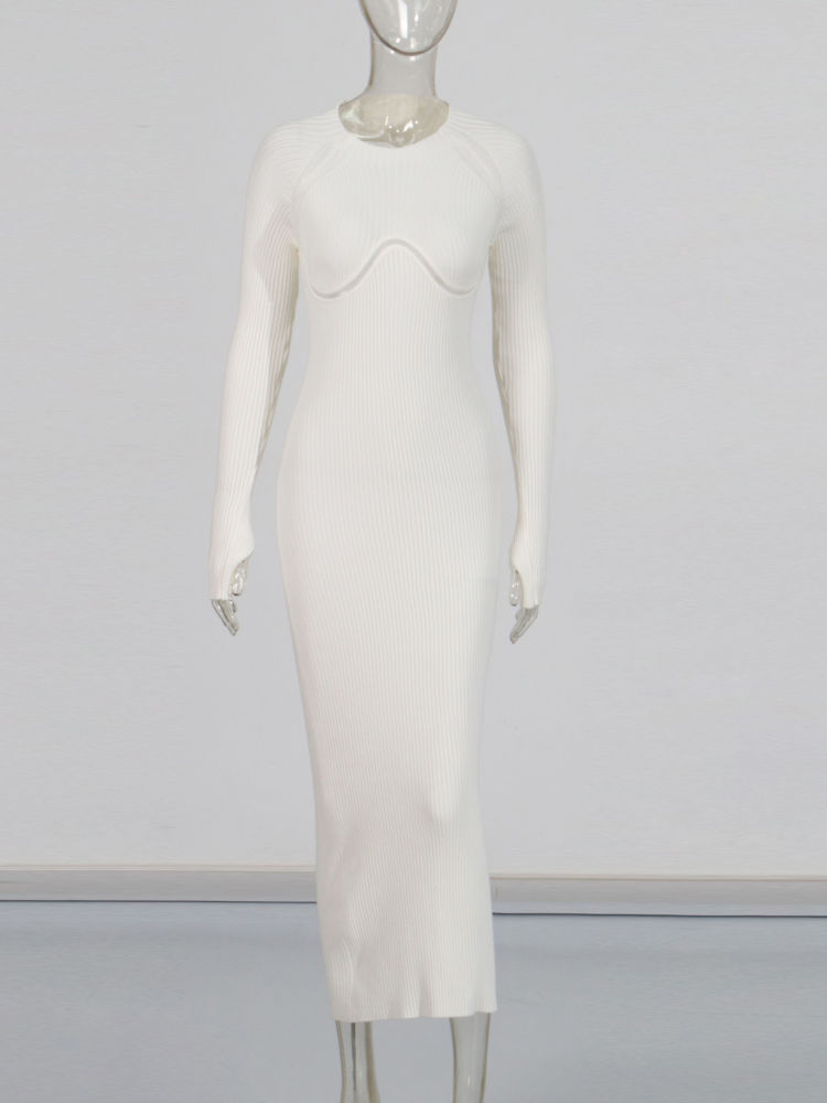 TWOTWINSTYLE Round Neck Hollow Out Slimming Solid Dress