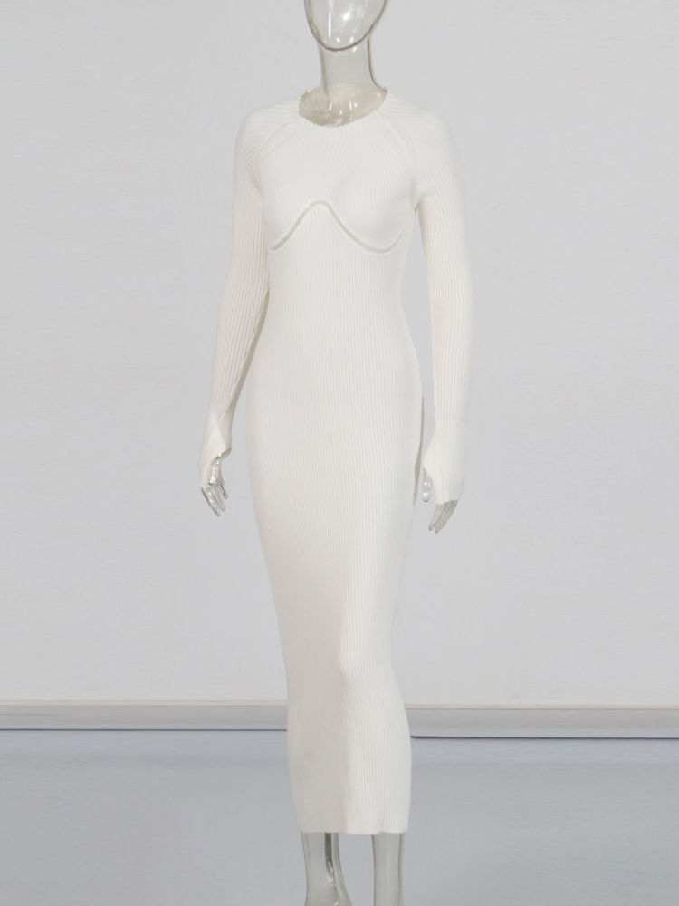 TWOTWINSTYLE Round Neck Hollow Out Slimming Solid Dress