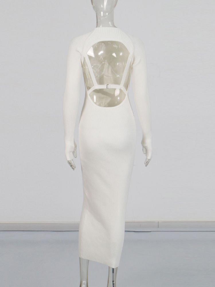 TWOTWINSTYLE Round Neck Hollow Out Slimming Solid Dress
