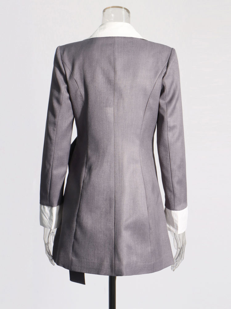 TWOTWINSTYLE Solid Lapel Spliced Belt Tunic Temperament Coat