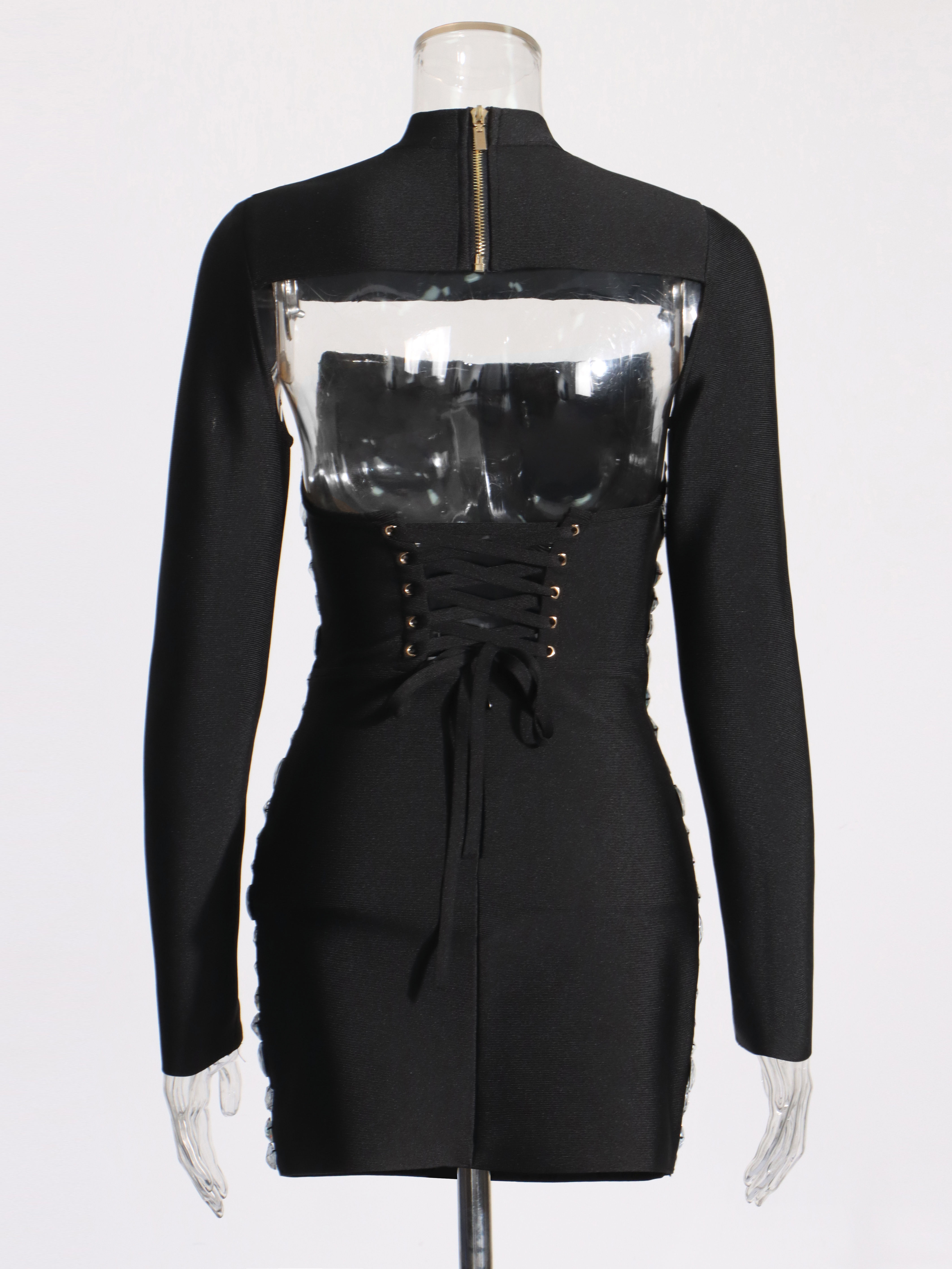TWOTWINSTYLE Stand Collar Coat Patchwork Diamond Dress Fashion Set