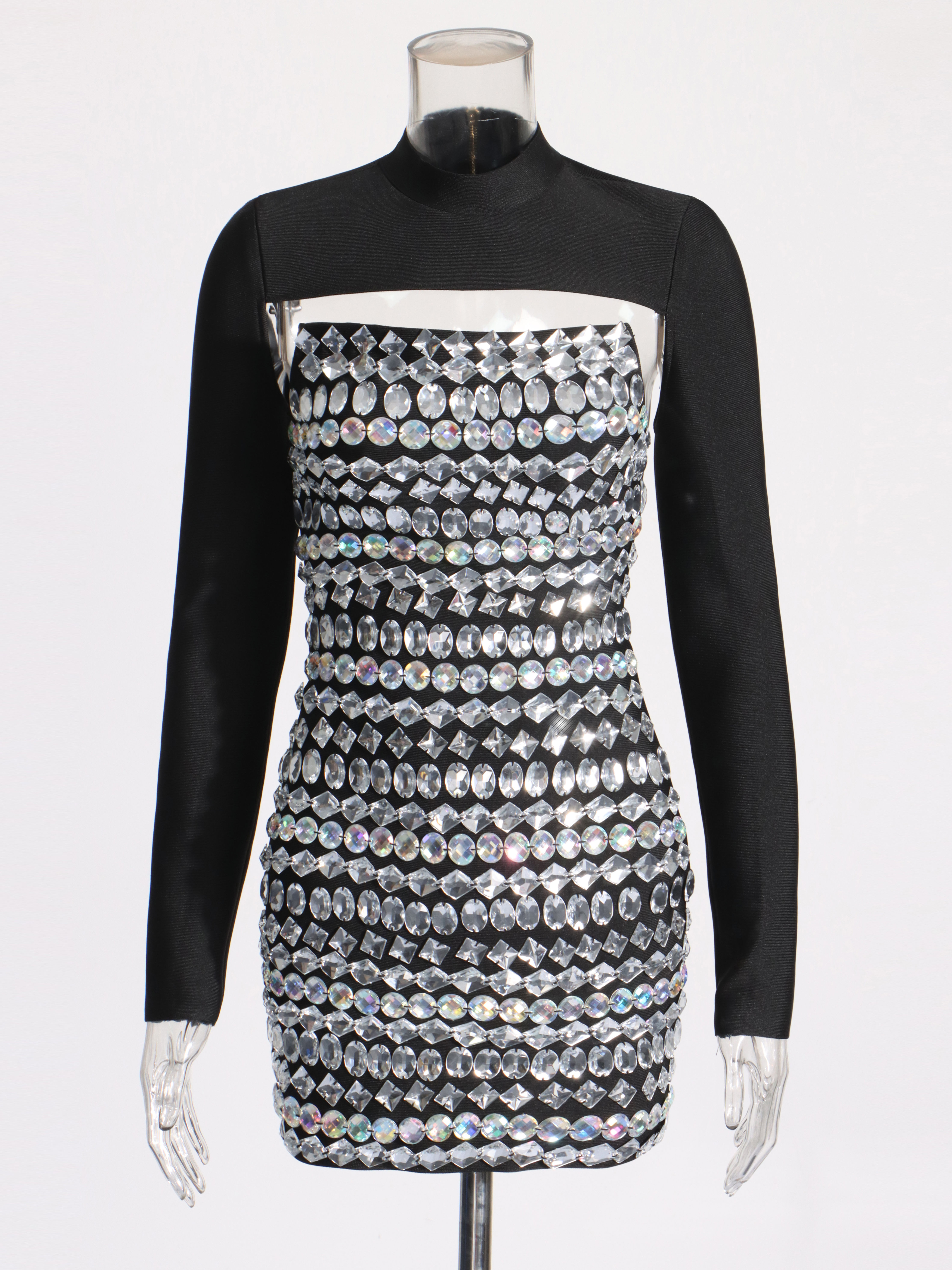TWOTWINSTYLE Stand Collar Coat Patchwork Diamond Dress Fashion Set