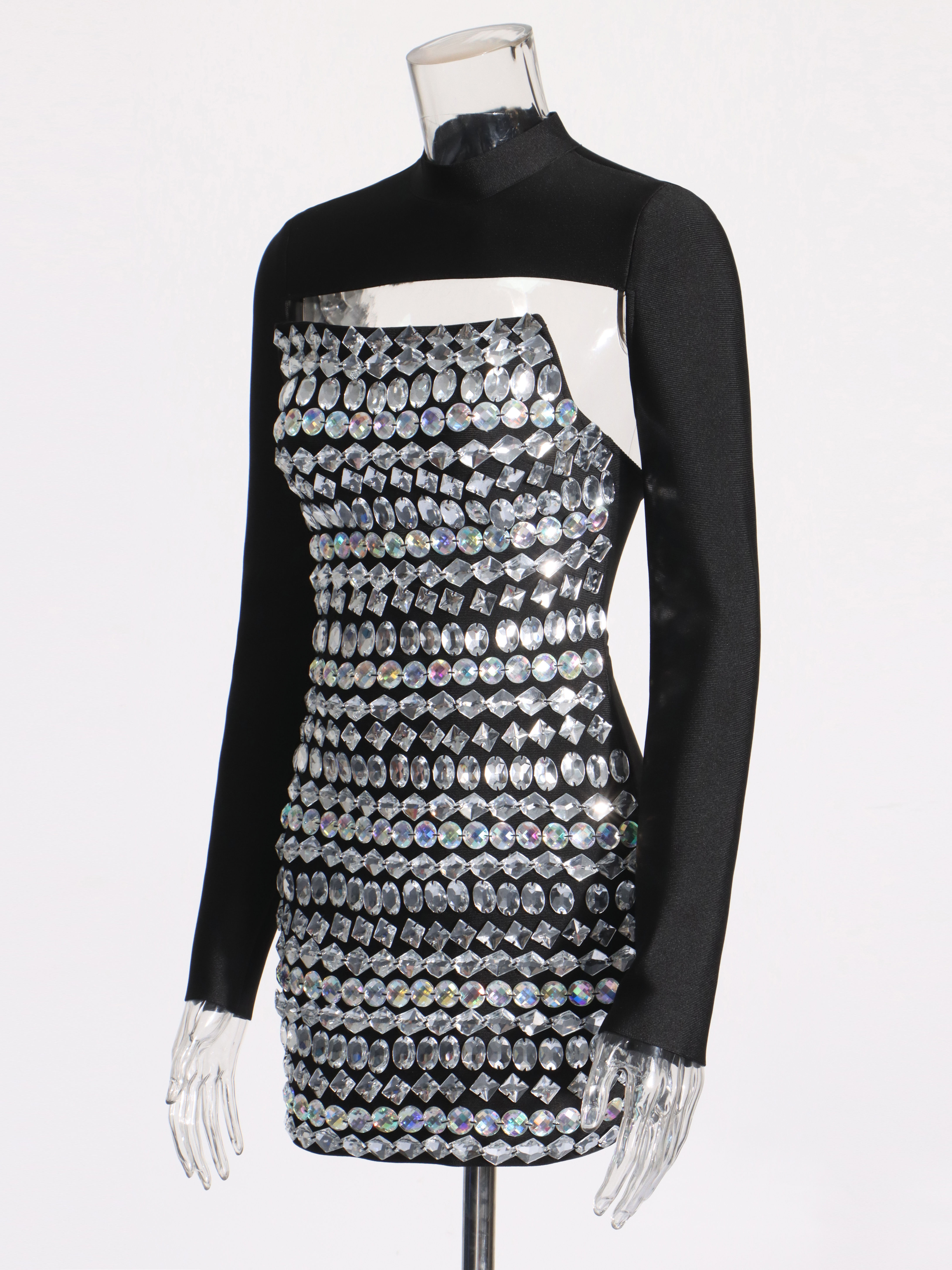 TWOTWINSTYLE Stand Collar Coat Patchwork Diamond Dress Fashion Set