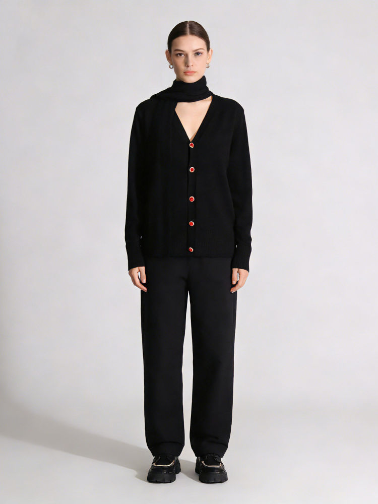 TWOTWINSTYLE V Neck Spliced Single Breasted Fashion Sweater