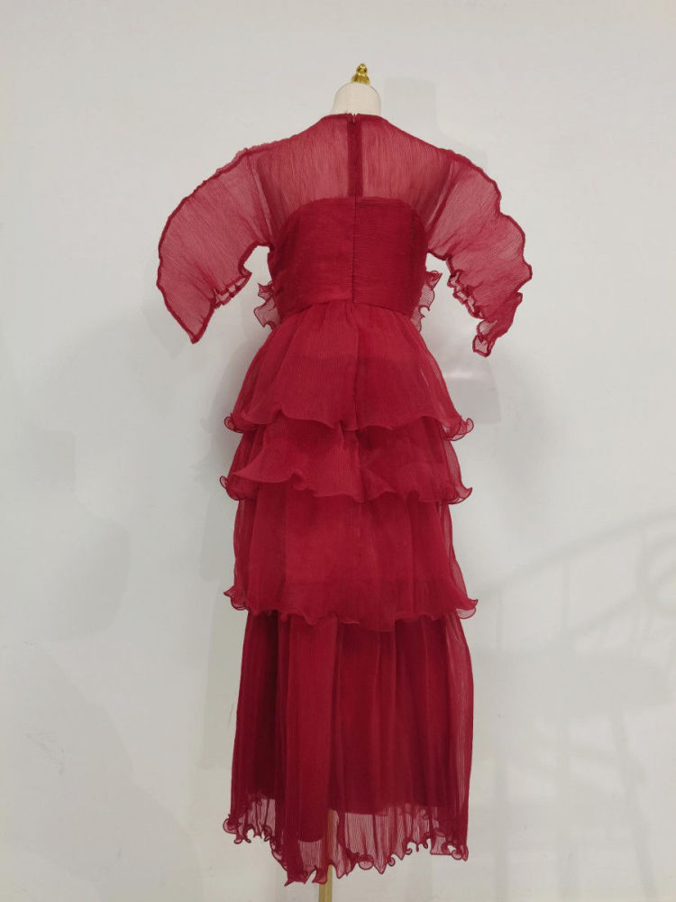 TWOTWINSTYLE Designer Solid Ruffles Tunic Midi Dress