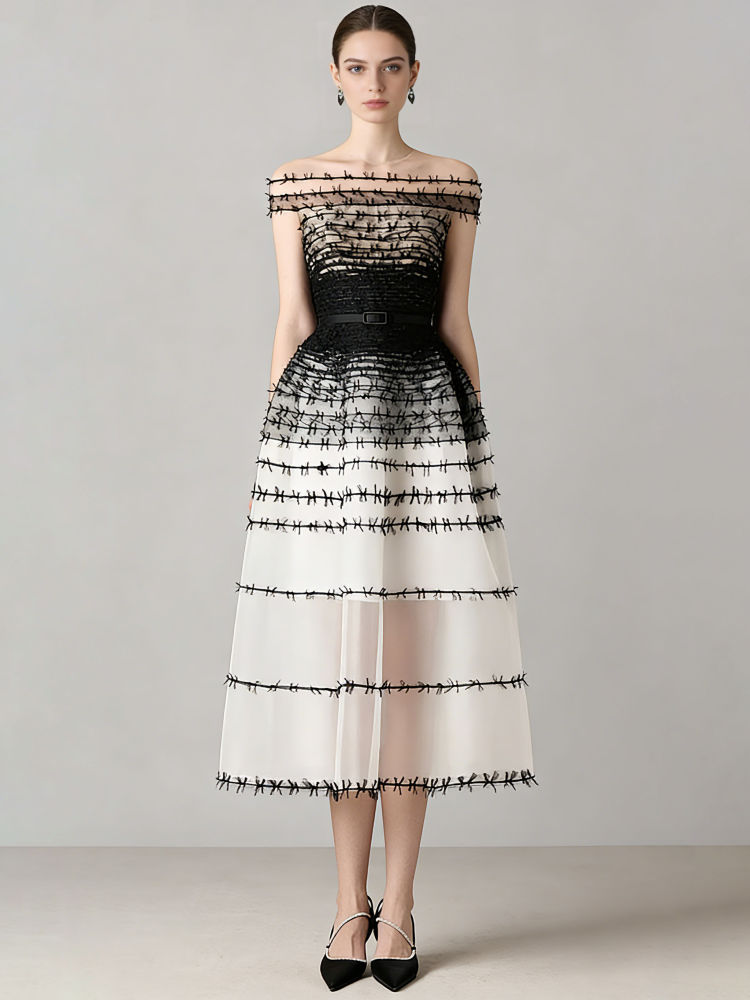 TWOTWINSTYLE Hit Color Patchwork Belt Elegant Dress