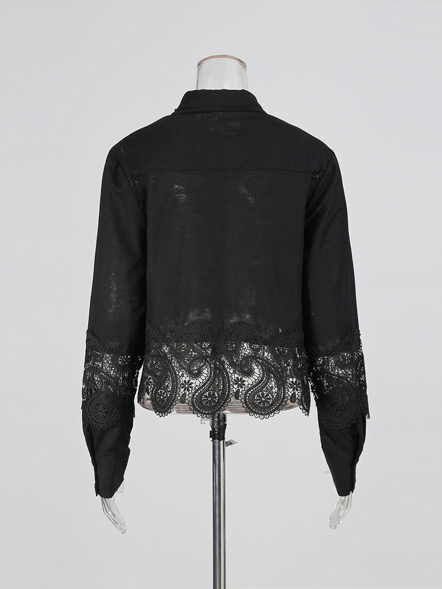 TWOTWINSTYLE Lapel Patchwork Lace Coat High Waist Skirt Vintage Set