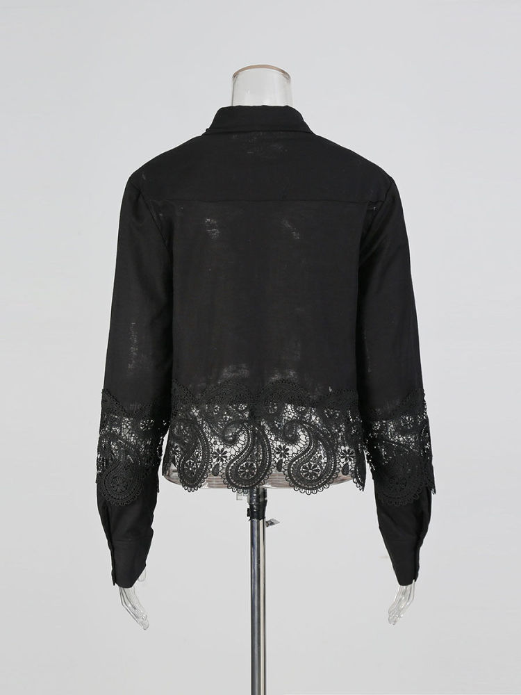 TWOTWINSTYLE Lapel Patchwork Lace Coat High Waist Skirt Vintage Set