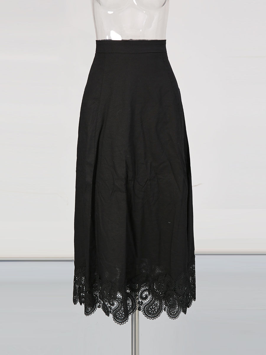 TWOTWINSTYLE Lapel Patchwork Lace Coat High Waist Skirt Vintage Set