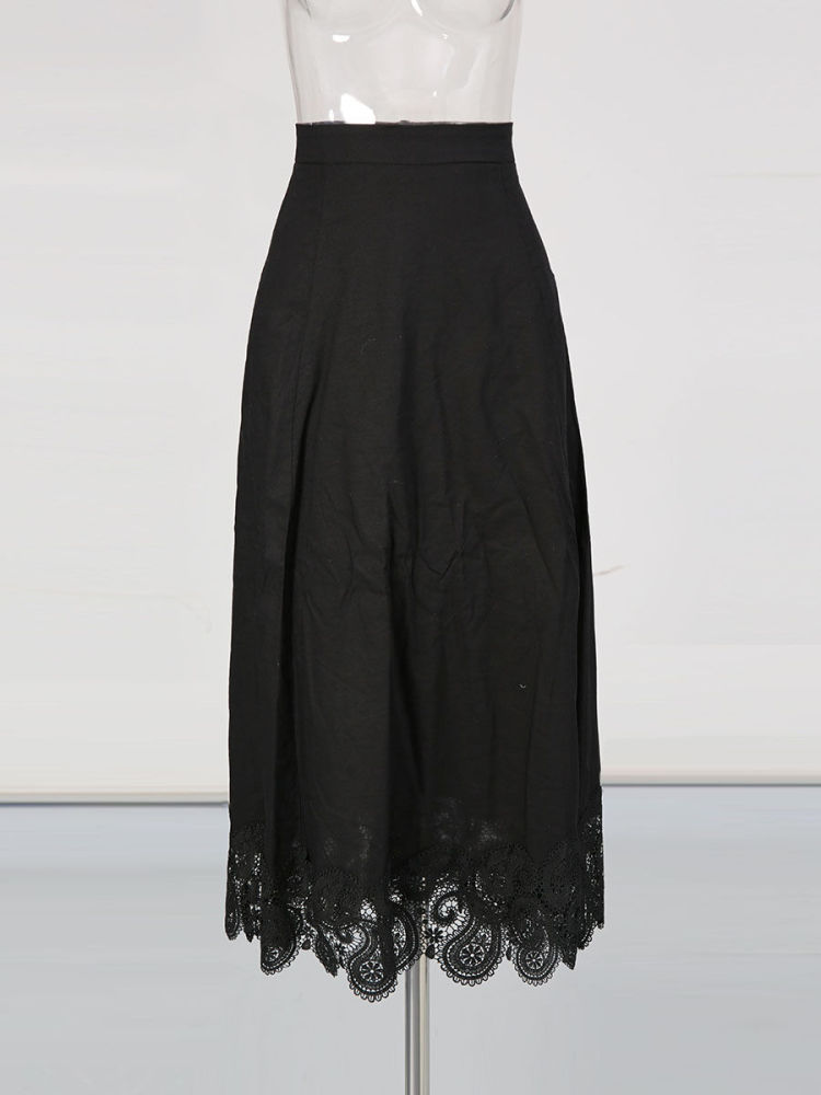 TWOTWINSTYLE Lapel Patchwork Lace Coat High Waist Skirt Vintage Set