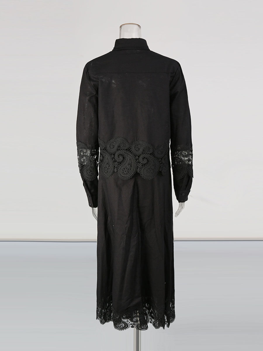 TWOTWINSTYLE Lapel Patchwork Lace Coat High Waist Skirt Vintage Set