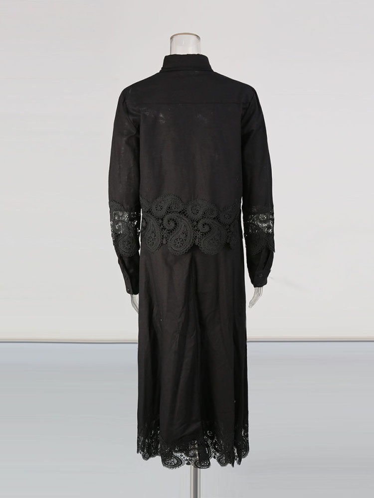 TWOTWINSTYLE Lapel Patchwork Lace Coat High Waist Skirt Vintage Set