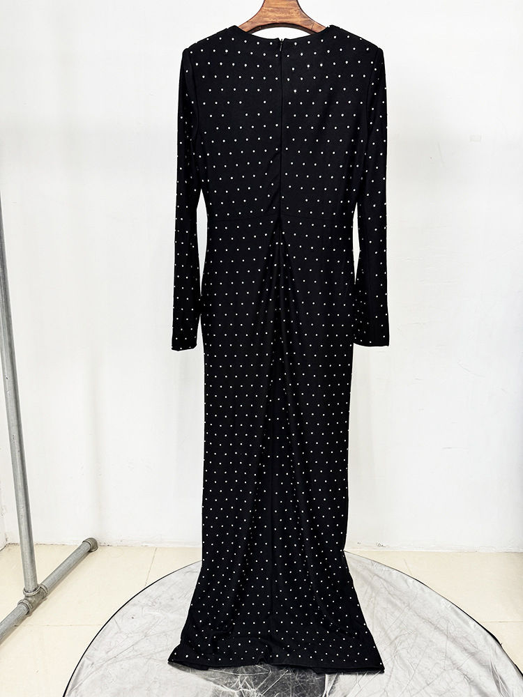 TWOTWINSTYLE Round Neck Wave Point Side Split Chic Dress
