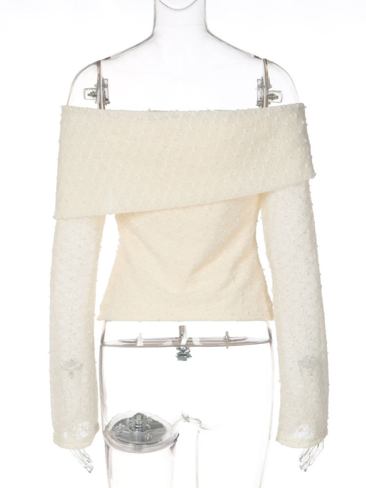 TWOTWINSTYLE Solid Off Shoulder Long Sleeve Designer Shirt