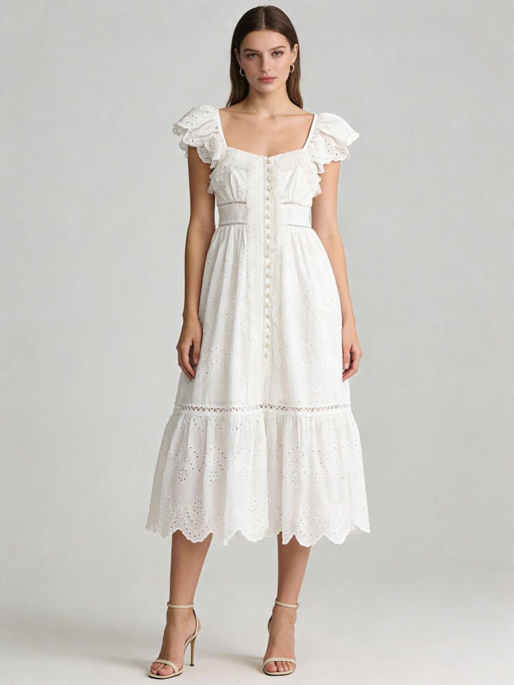 TWOTWINSTYLE Square Neckline Tunic Spliced Pearl Fashion Dress