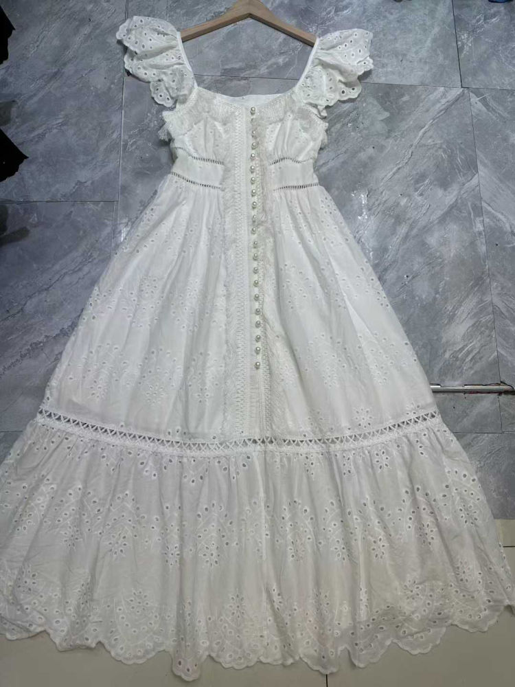 TWOTWINSTYLE Square Neckline Tunic Spliced Pearl Fashion Dress