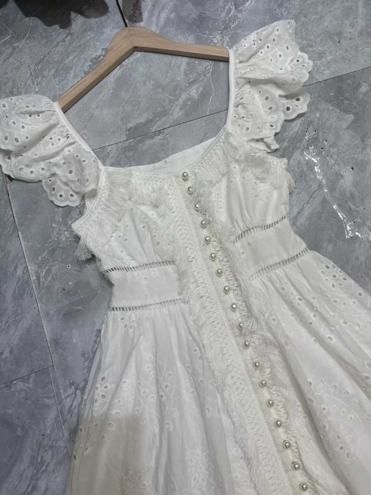 TWOTWINSTYLE Square Neckline Tunic Spliced Pearl Fashion Dress