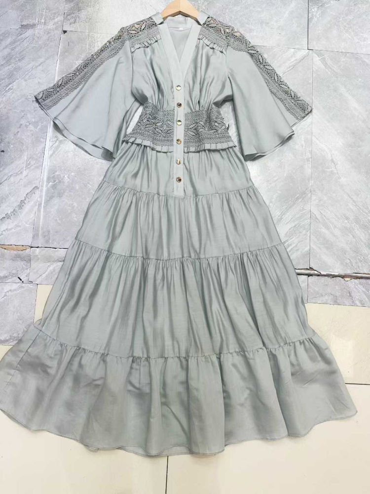 TWOTWINSTYLE V Neck Tunic Spliced Mesh Designer Dress