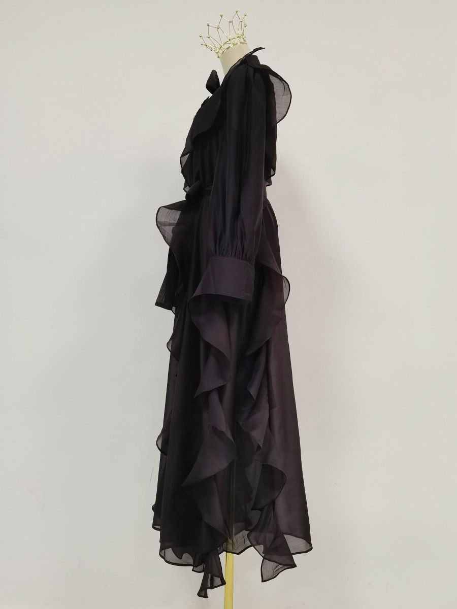 TWOTWINSTYLE Solid Spliced Metal Patchwork Ruffles Vintage Dress