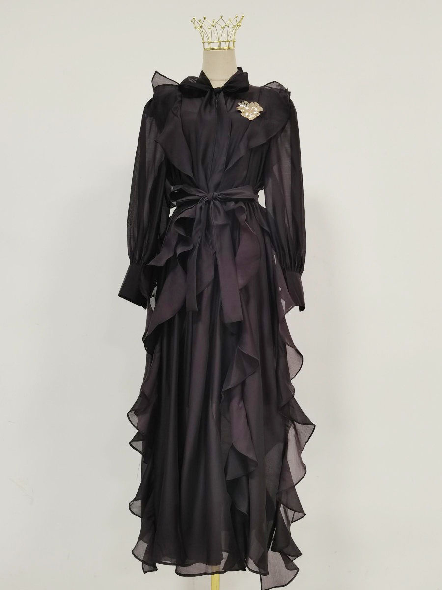 TWOTWINSTYLE Solid Spliced Metal Patchwork Ruffles Vintage Dress