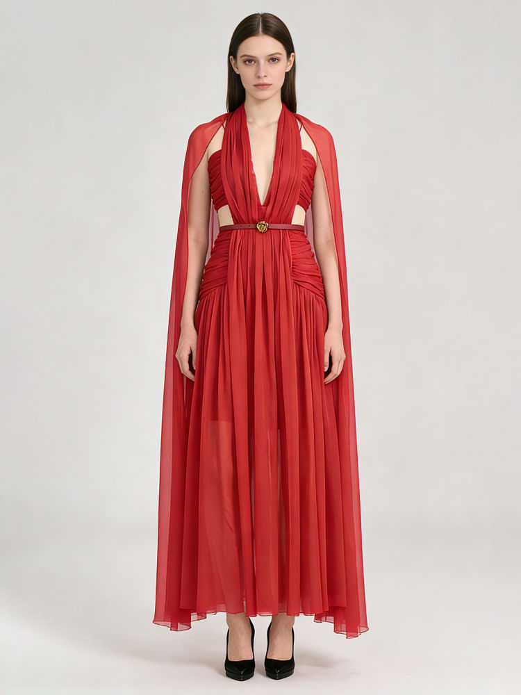 TWOTWINSTYLE Deep V Neck Hollow Out Designer Dress