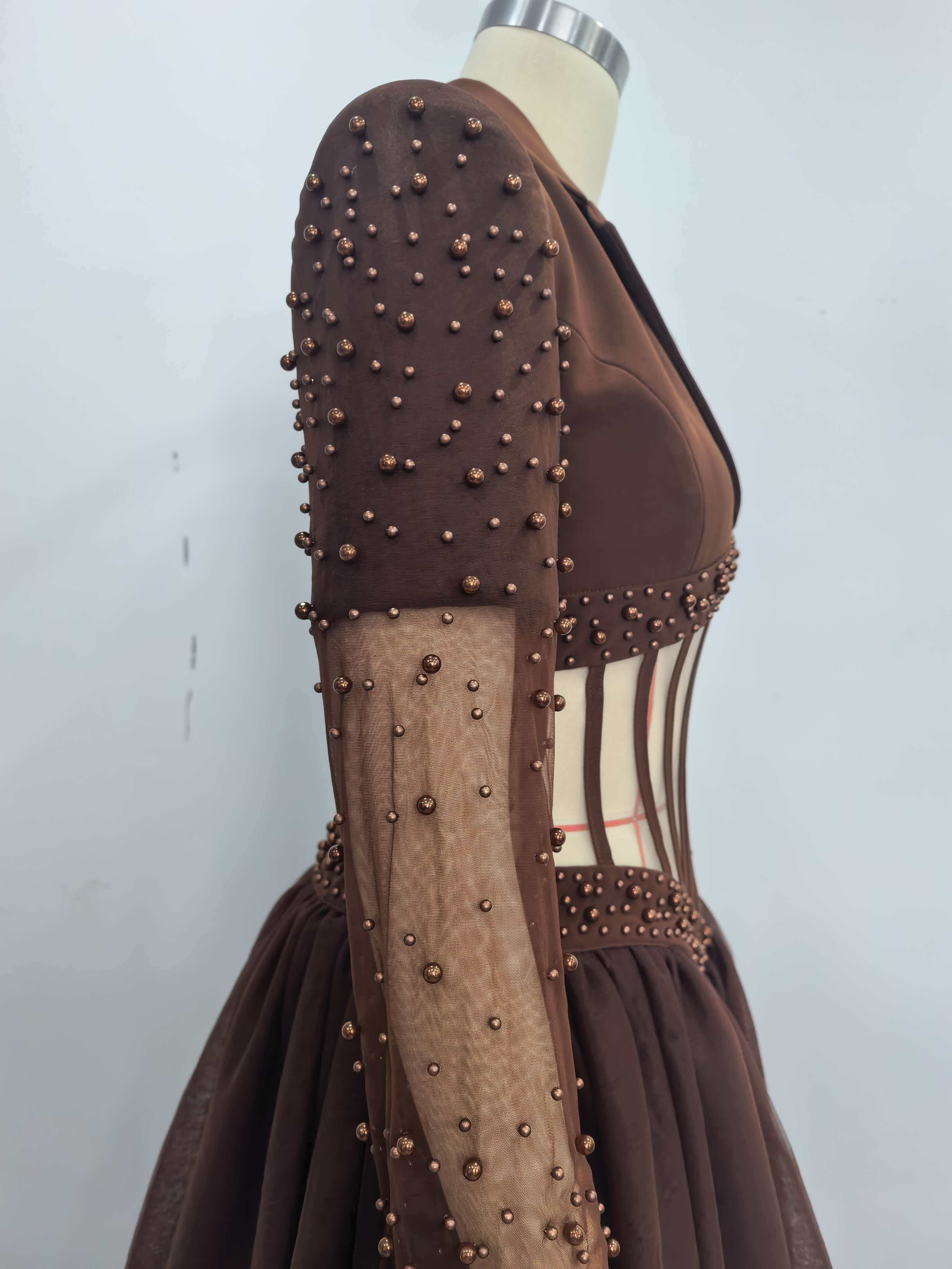 TWOTWINSTYLE Lapel Patchwork Steel Ball Hollow Out Vintage Dress
