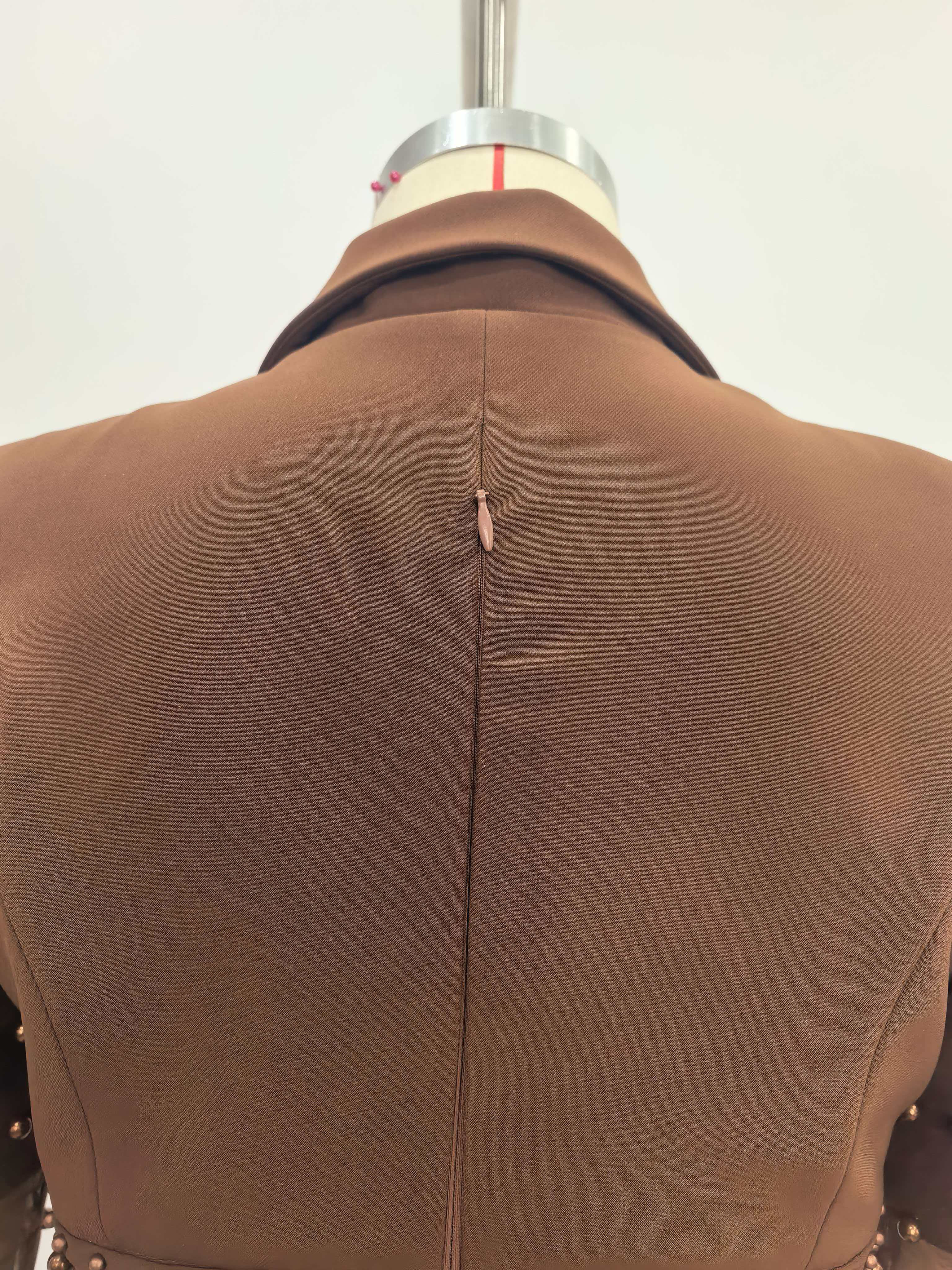 TWOTWINSTYLE Lapel Patchwork Steel Ball Hollow Out Vintage Dress
