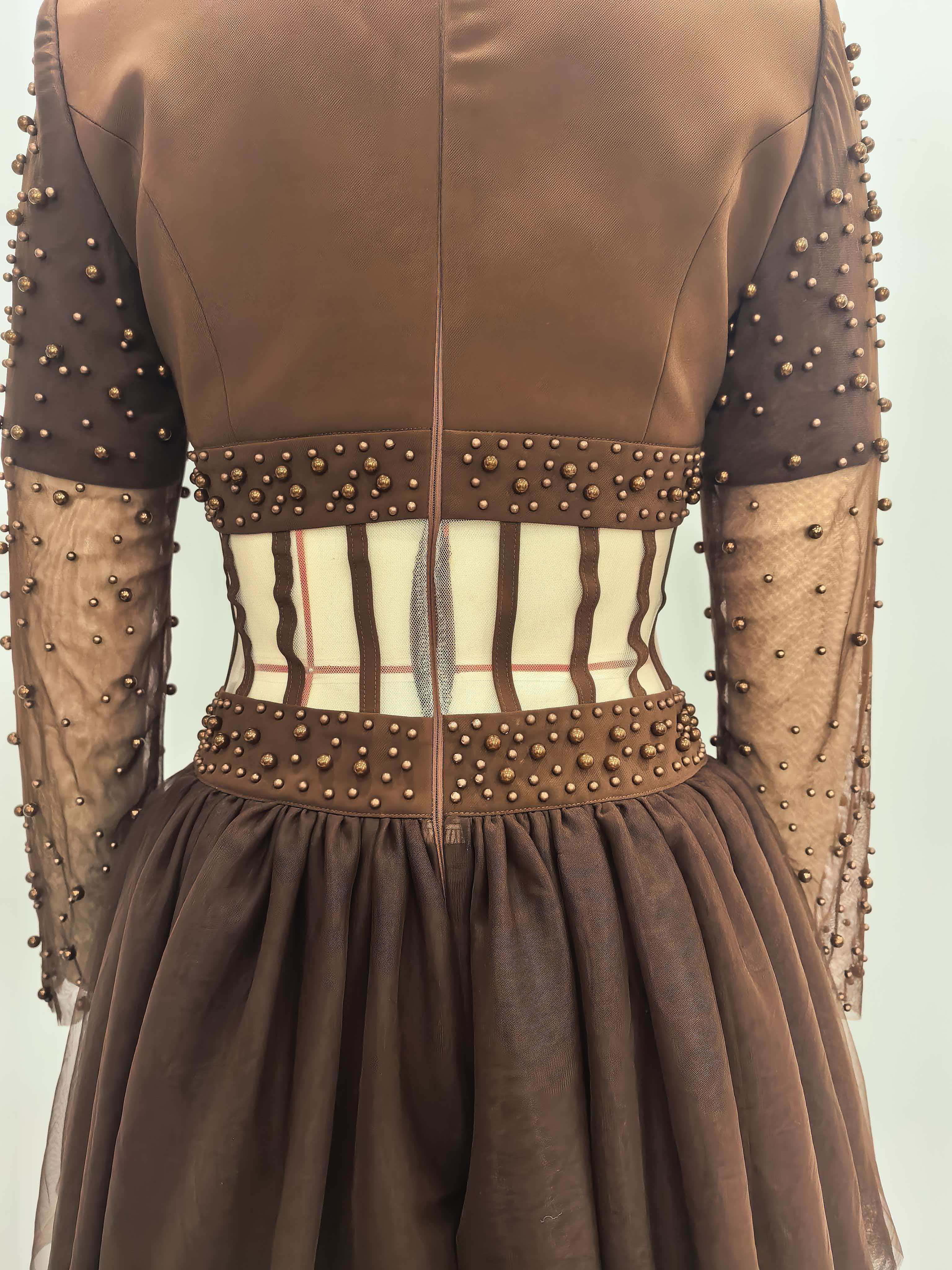 TWOTWINSTYLE Lapel Patchwork Steel Ball Hollow Out Vintage Dress