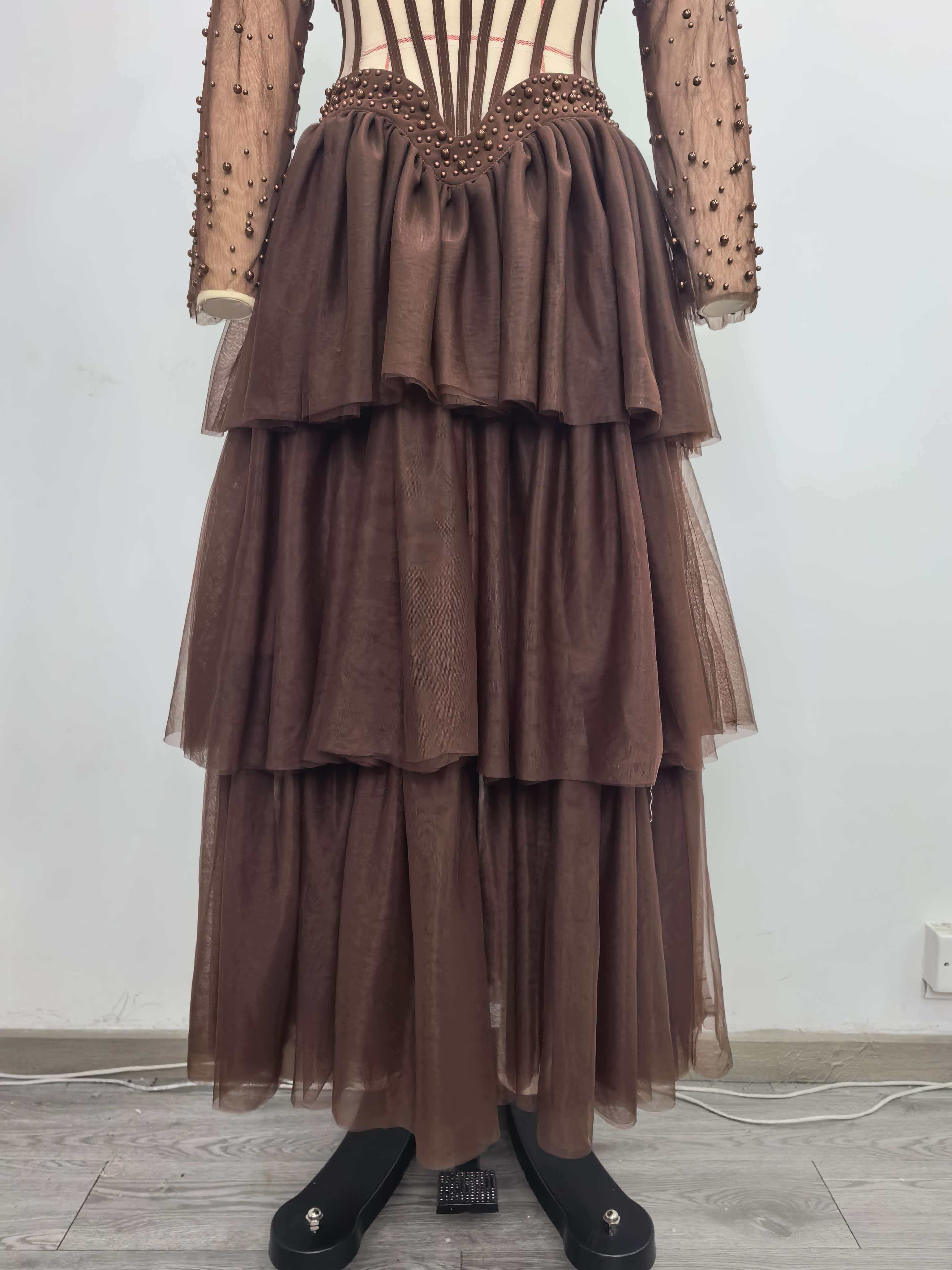 TWOTWINSTYLE Lapel Patchwork Steel Ball Hollow Out Vintage Dress