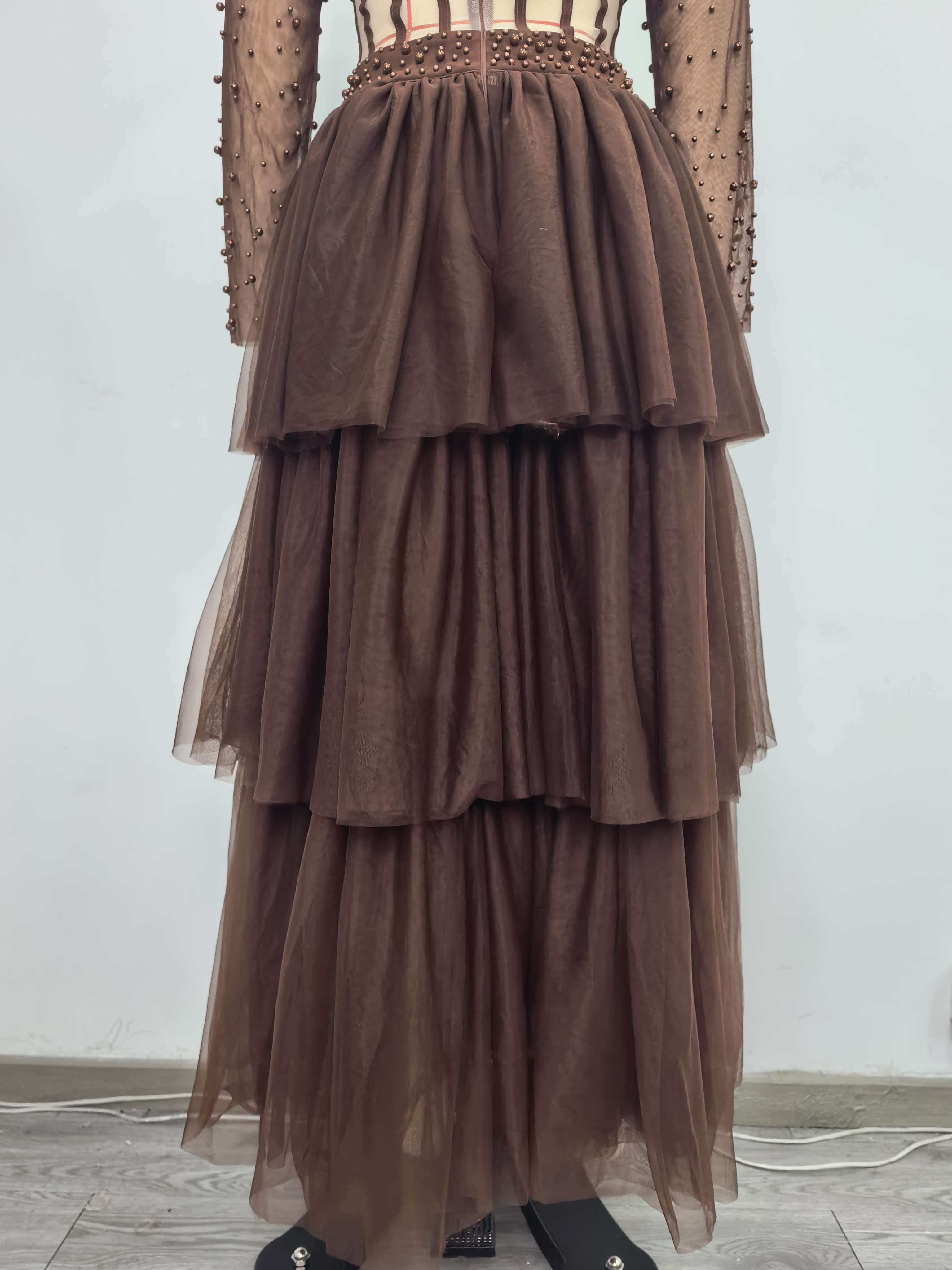 TWOTWINSTYLE Lapel Patchwork Steel Ball Hollow Out Vintage Dress