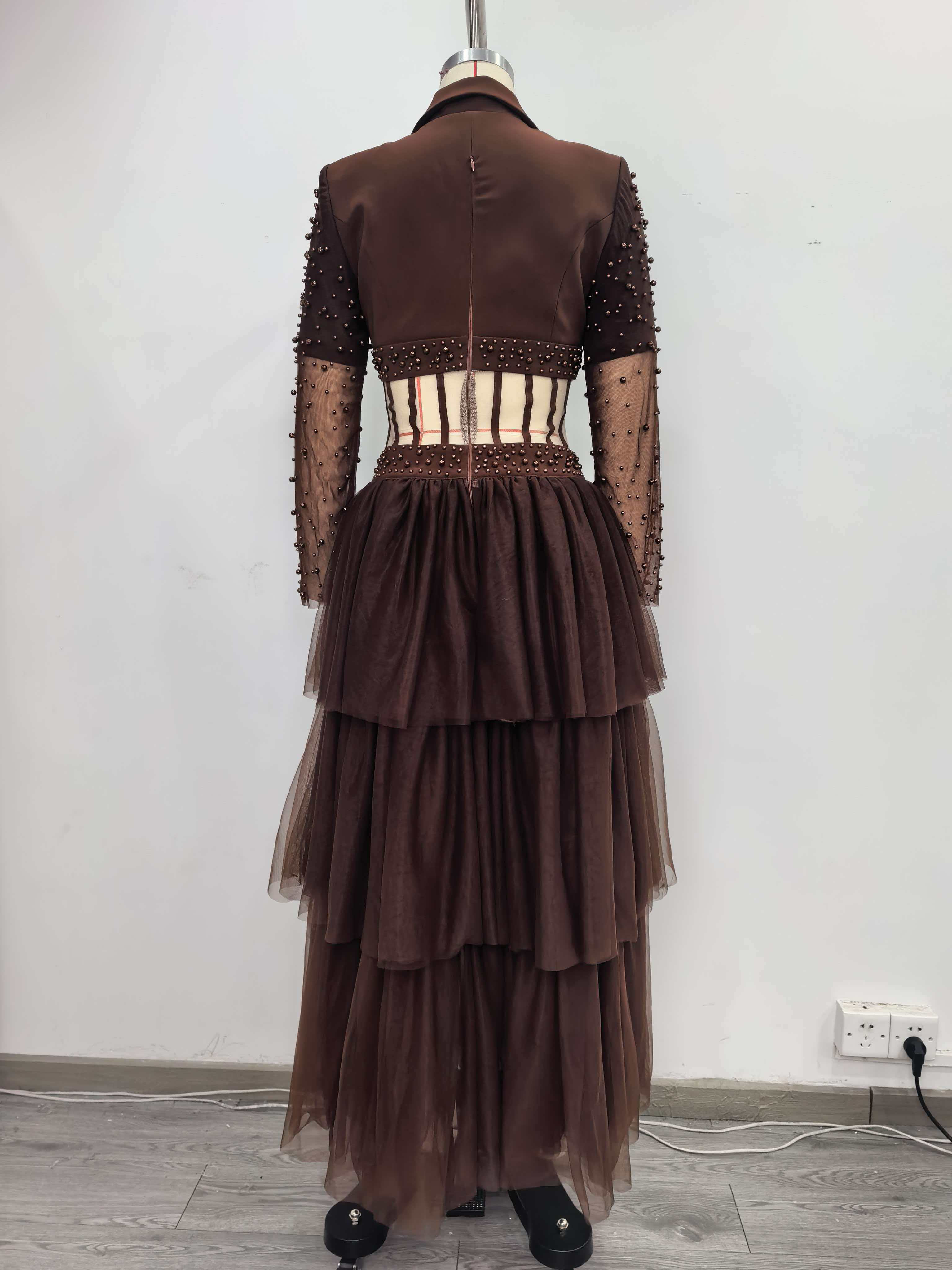 TWOTWINSTYLE Lapel Patchwork Steel Ball Hollow Out Vintage Dress