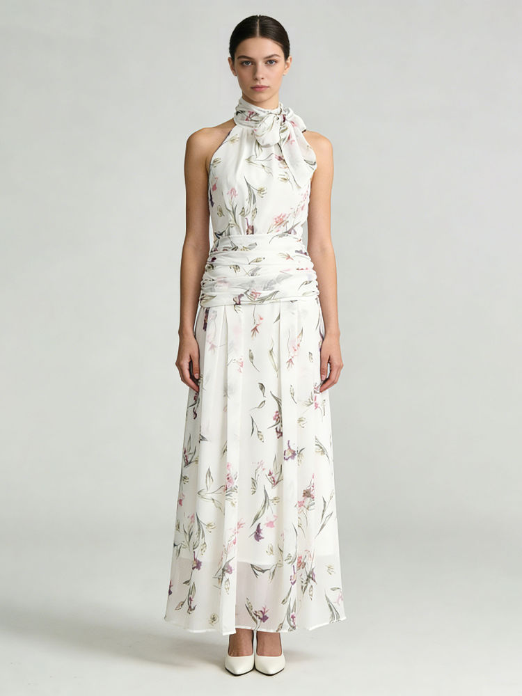 TWOTWINSTYLE Stand Collar Sleeveles Spliced Print Elegant Dress