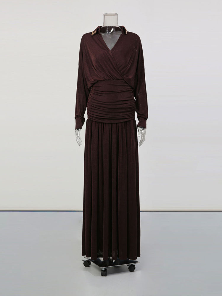 TWOTWINSTYLE V Neck Long Sleeve Tunic Vintage Dress