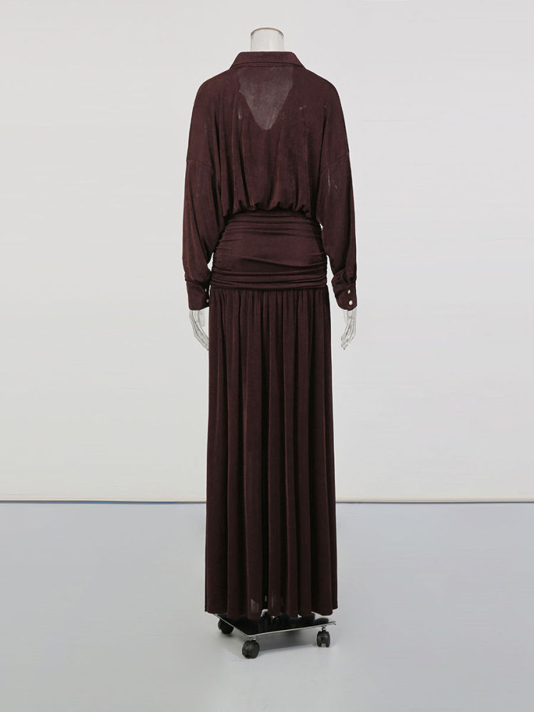 TWOTWINSTYLE V Neck Long Sleeve Tunic Vintage Dress