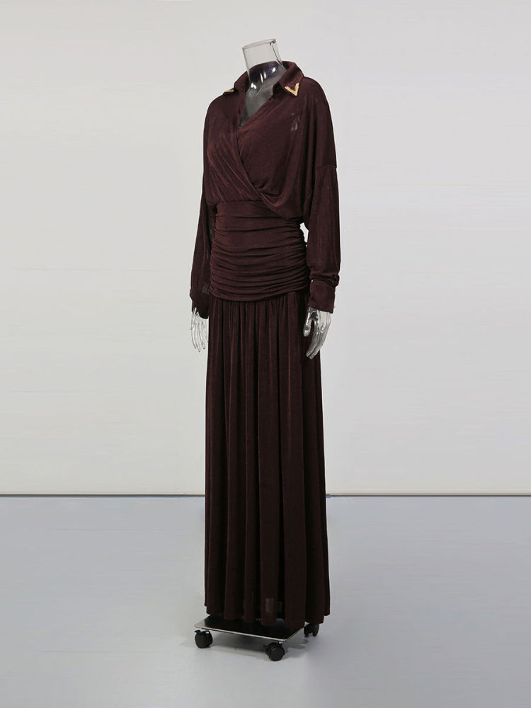 TWOTWINSTYLE V Neck Long Sleeve Tunic Vintage Dress