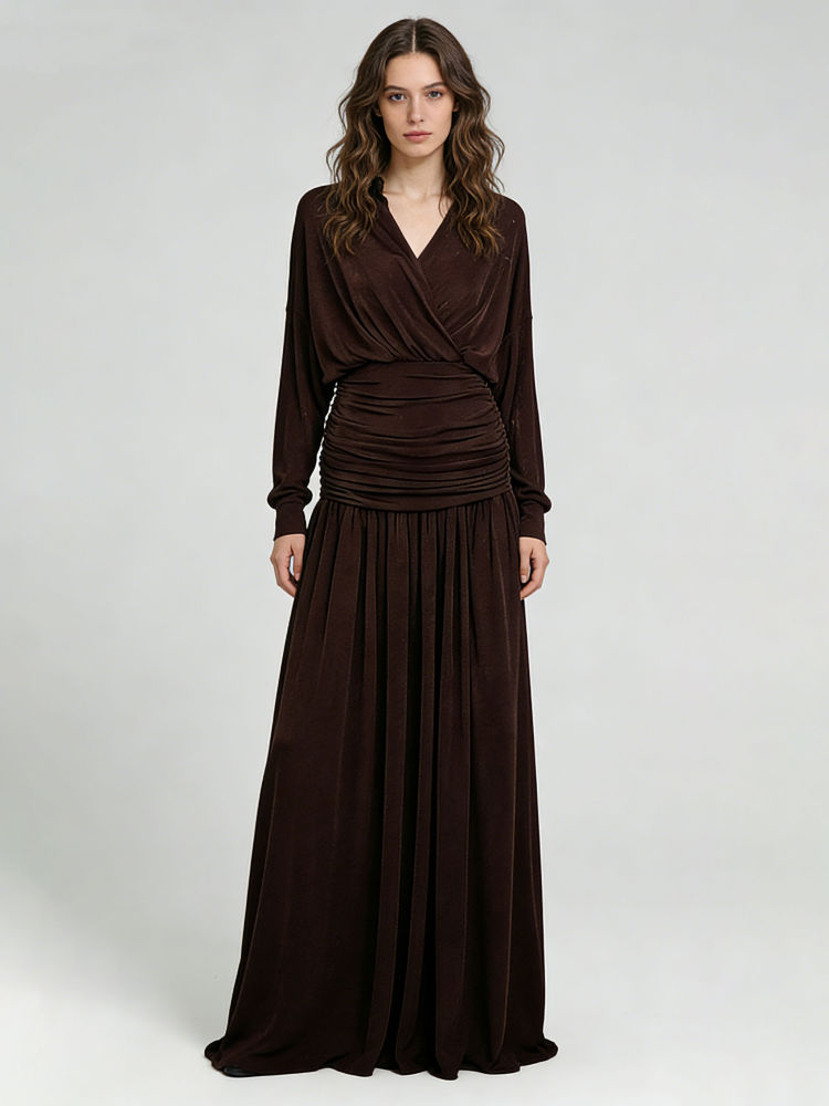 TWOTWINSTYLE V Neck Long Sleeve Tunic Vintage Dress