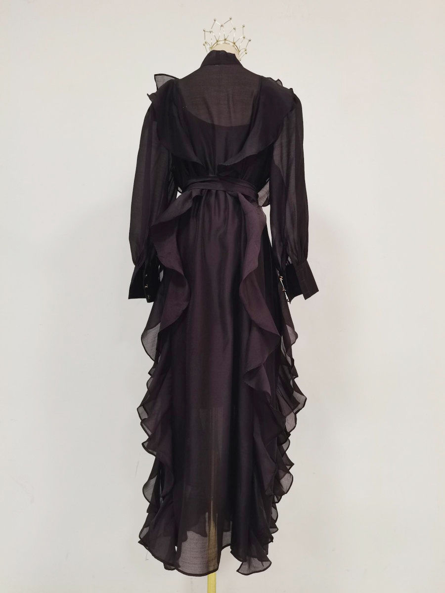 TWOTWINSTYLE Solid Spliced Metal Patchwork Ruffles Vintage Dress