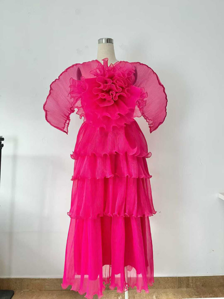 TWOTWINSTYLE Designer Solid Ruffles Tunic Midi Dress