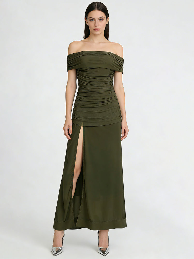 TWOTWINSTYLE Off Shoulder Side Split High Waist Chic Dress