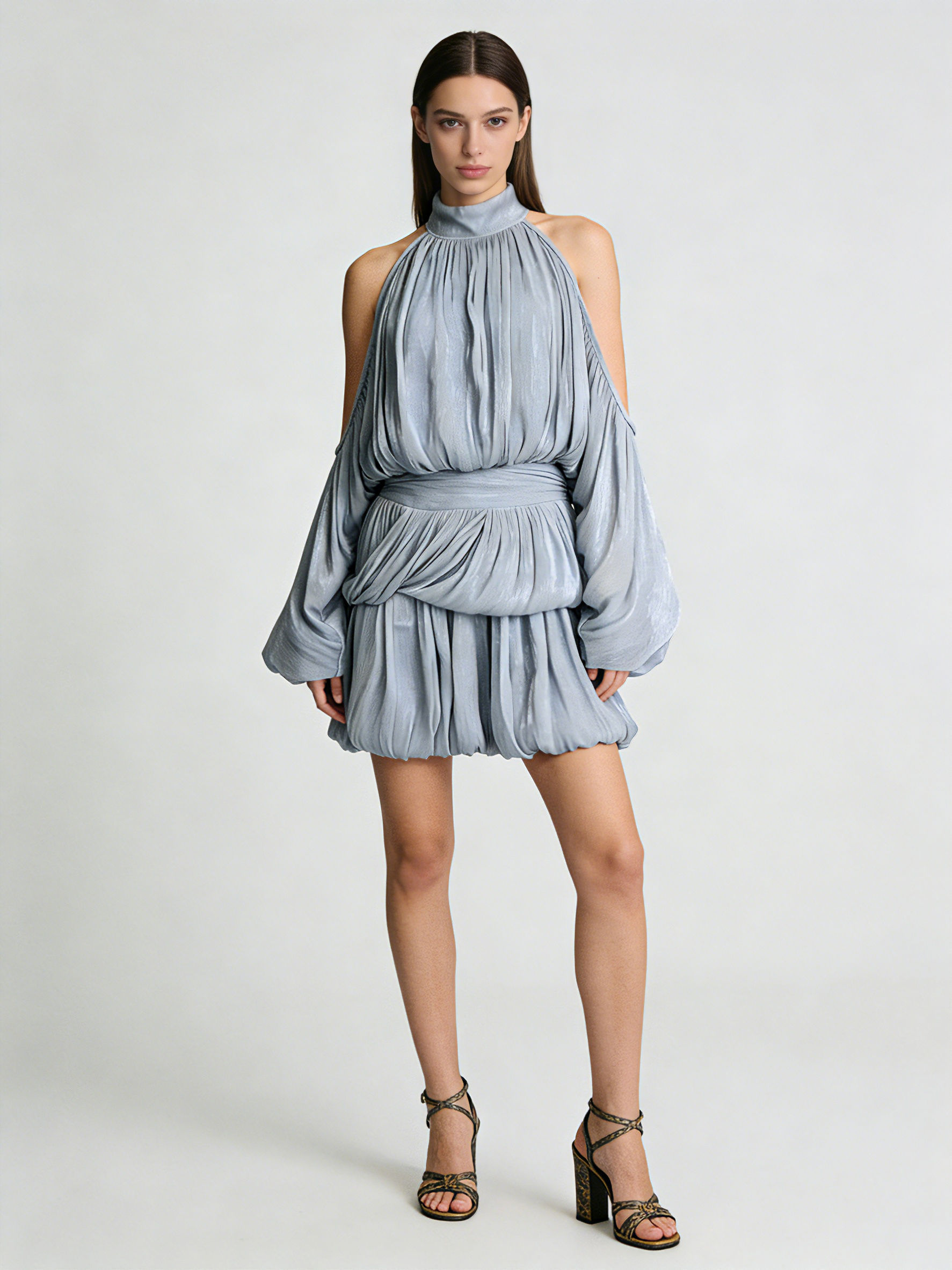TWOTWINSTYLE Off Shoulder Stand Collar Tunic Fashion Bubble Skirt