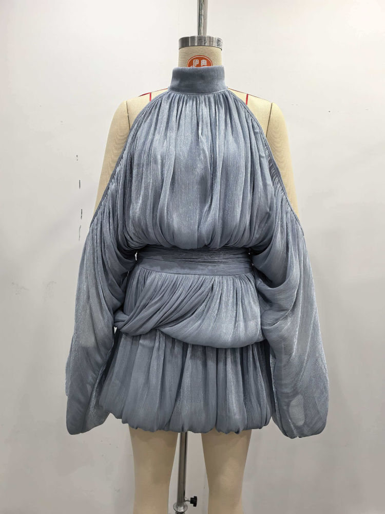 TWOTWINSTYLE Off Shoulder Stand Collar Tunic Fashion Bubble Skirt