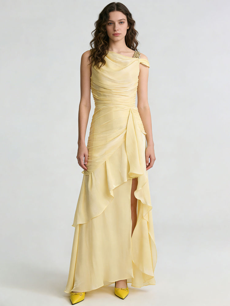 TWOTWINSTYLE Sleeveles High Waist Side Split Elegant Dress