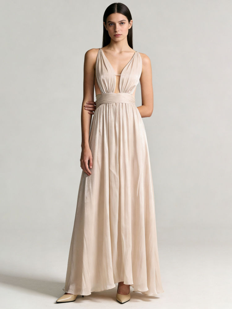 TWOTWINSTYLE V Neck Backless Tunic Designer Maxi Dress