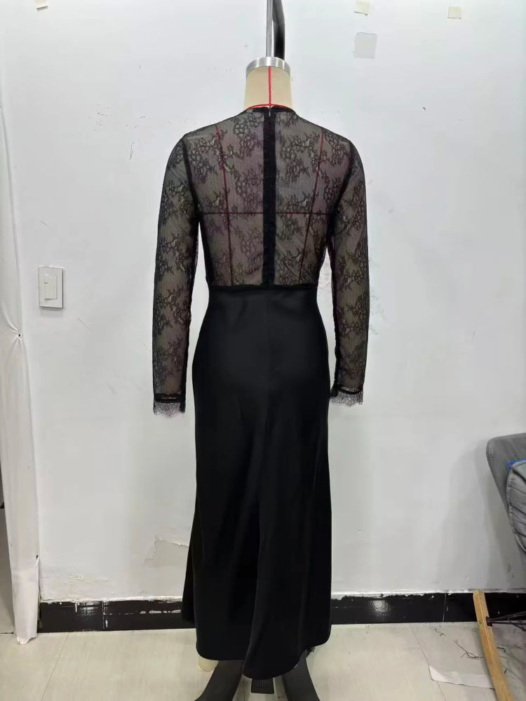 TWOTWINSTYLE Long Sleeve Spliced Mesh Fashion Dress