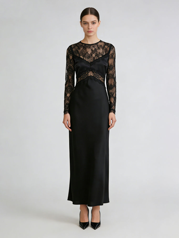 TWOTWINSTYLE Long Sleeve Spliced Mesh Fashion Dress