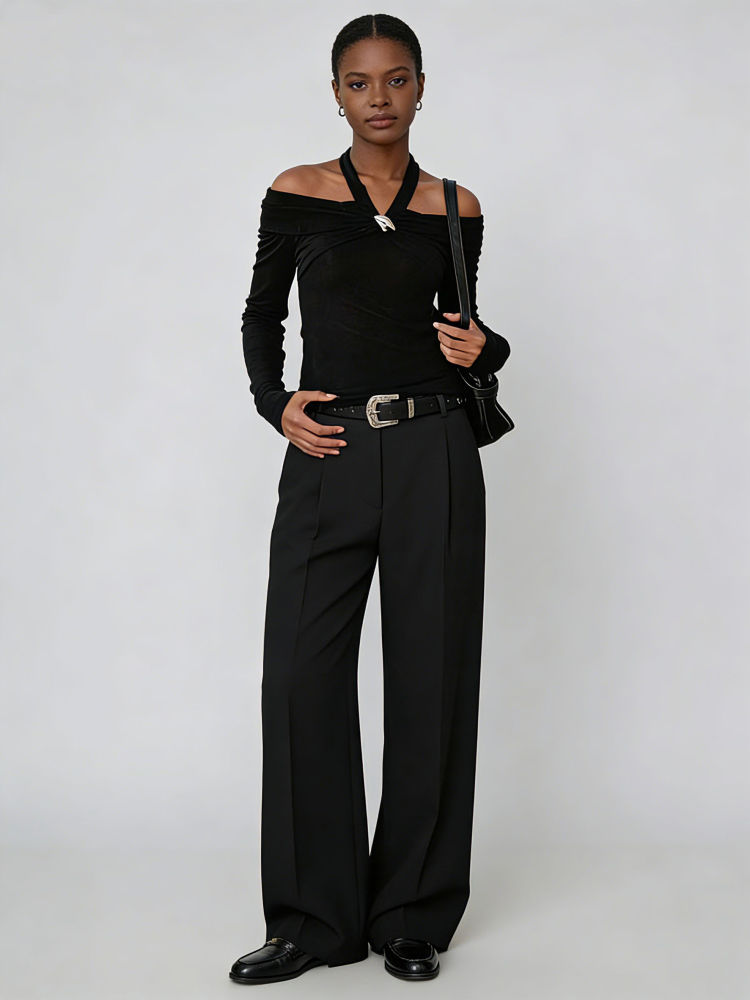 TWOTWINSTYLE Off Shoulder Long Sleeve Slimming T Shirt