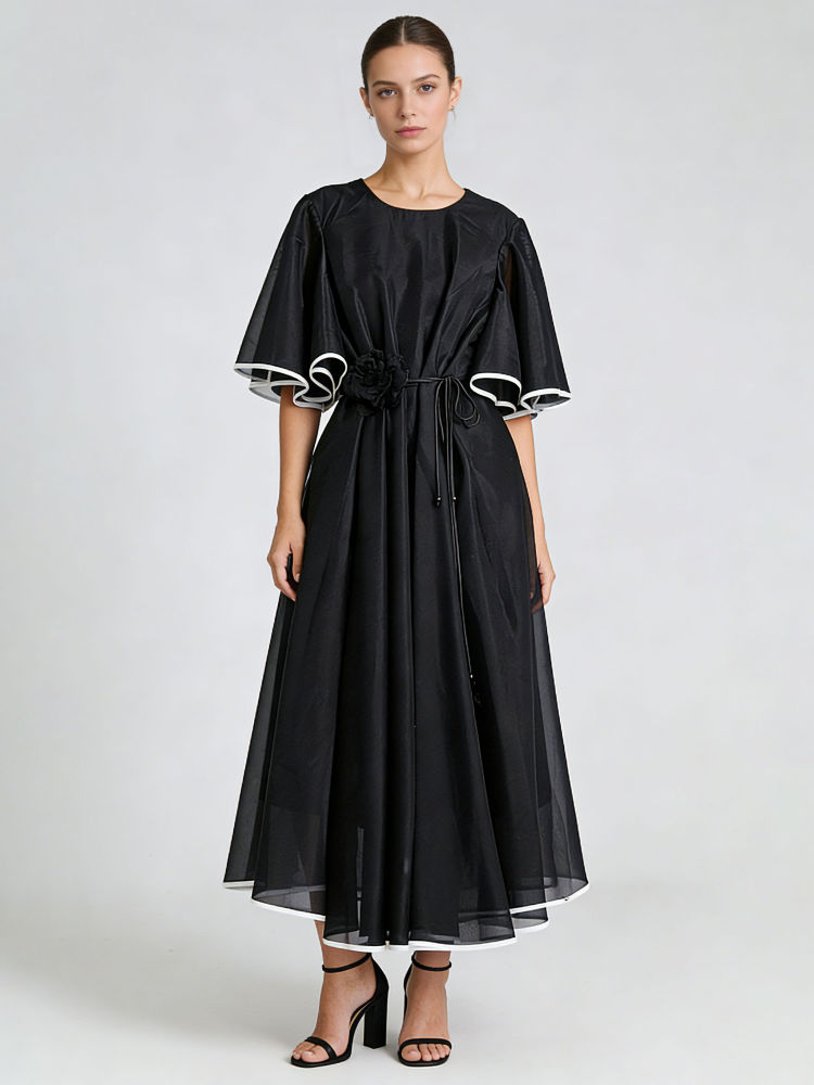 TWOTWINSTYLE Round Neck Tunic Elegant Midi Dress